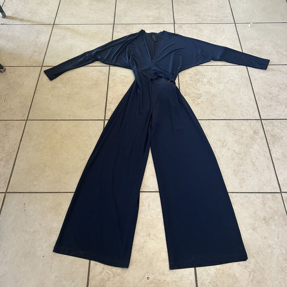 Norma Kamali Jumpsuit Dolman Sleeve Wrap Wide Leg Navy Women’s Size Small